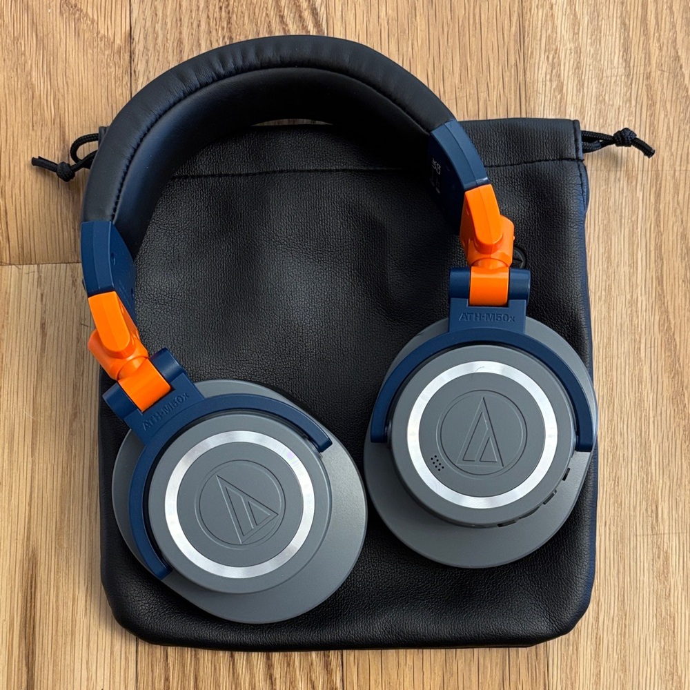 Audio Technica Navy and Orange Over-Ear Headphones